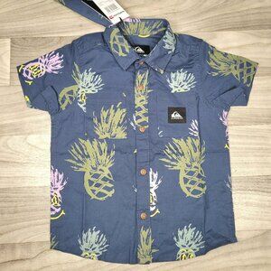 Quiksilver SS Boy Shirt Size 5 Blue Button Up Short Sleeve Ananas Bandass NWT